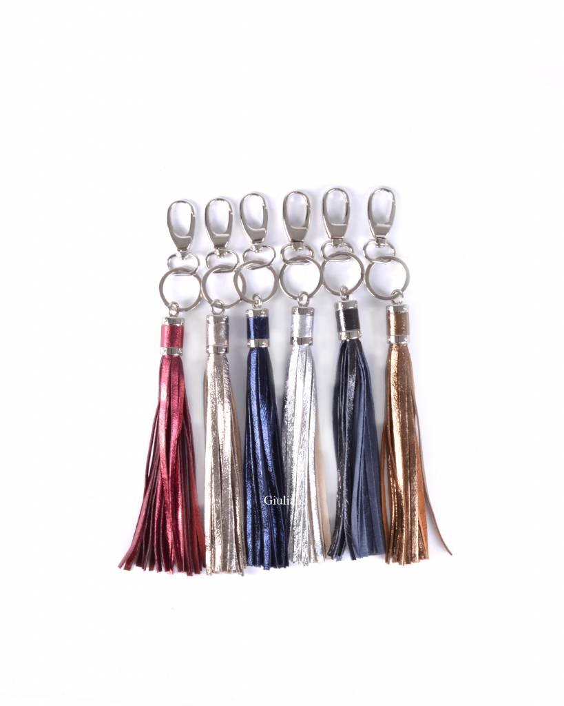 Lederen sleutelhanger | Metallic | Franje