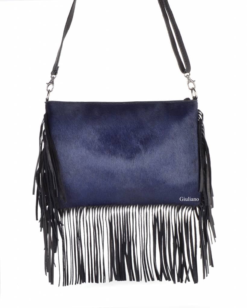 Lederen schoudertas/clutch | Vacht | Franjes | 552023