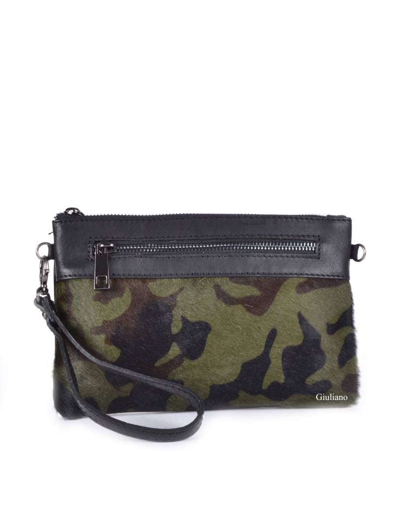 Lederen schoudertasje/clutch | Vacht | Print | 552191