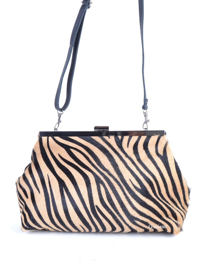 Lederen schoudertas |  Vacht | Print | 900068 (Zebra bruin)