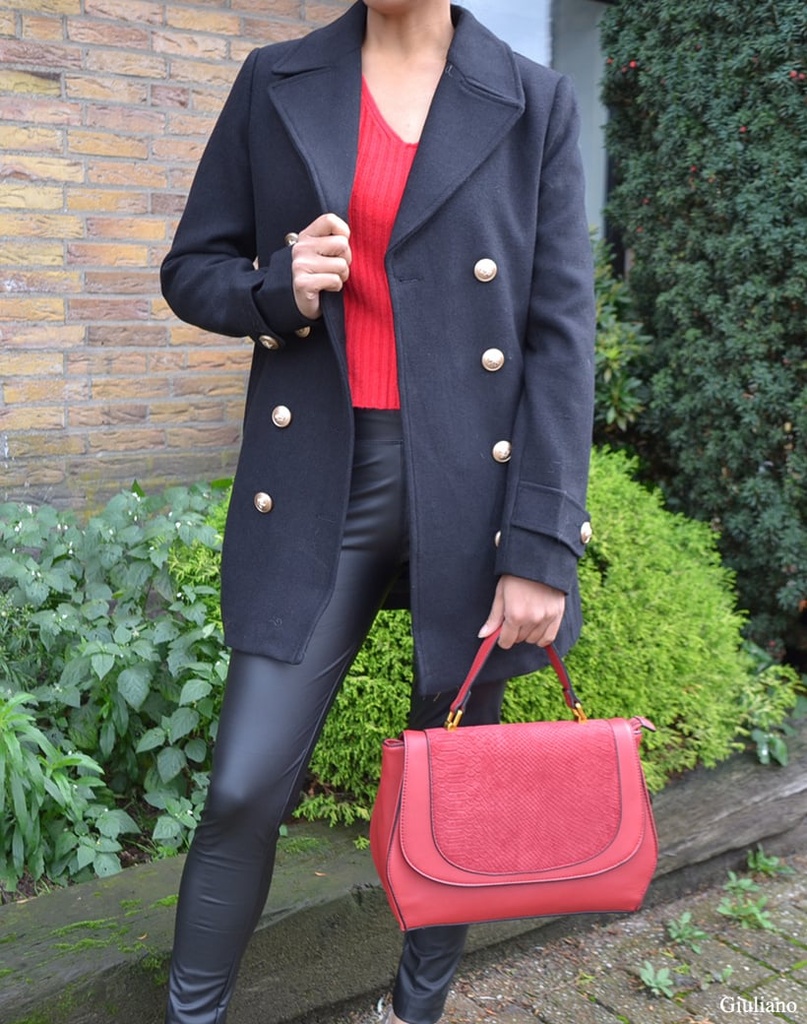 Double breasted coat Zwart 61097