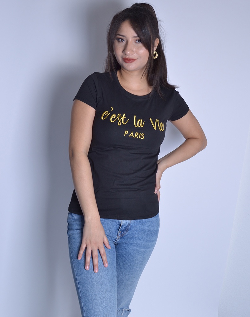 T-shirt | C'est la vie | 61029 (Zwart-goud(Maat,S))