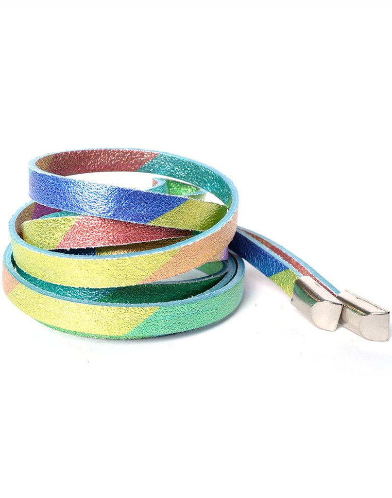 Lederen knoopriem | Smal | Metallic rainbow | 800003rainbow