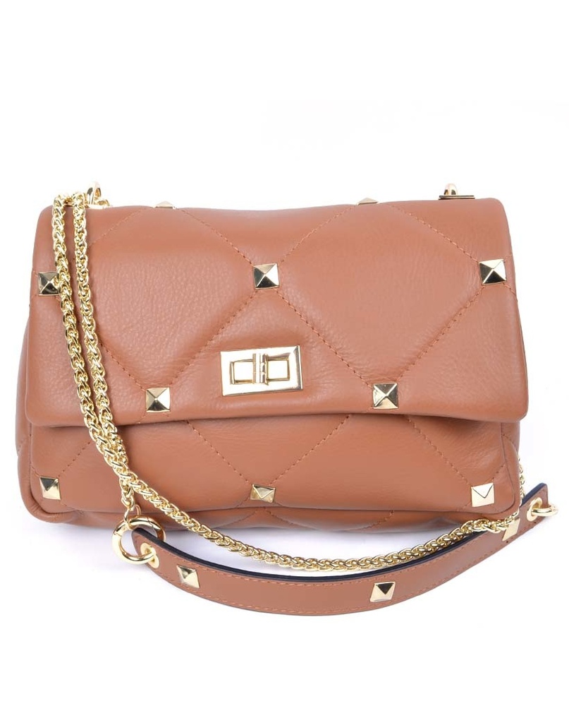 Lederen schoudertasje | Stiksel - studs 552510 (Camel)