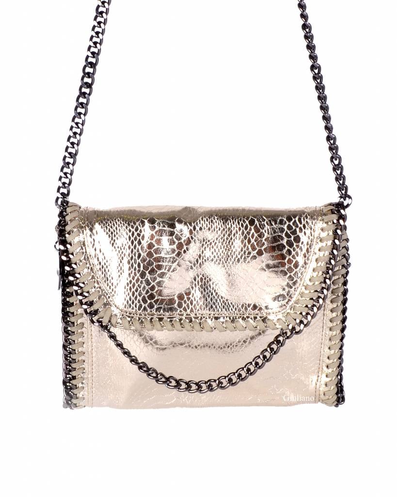 Kunstlederen schoudertasje | Ketting | Metallic | 80050 (Goud)