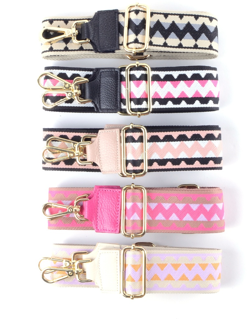 Lederen schouderband zigzag | 300068 (Zwart Roze)