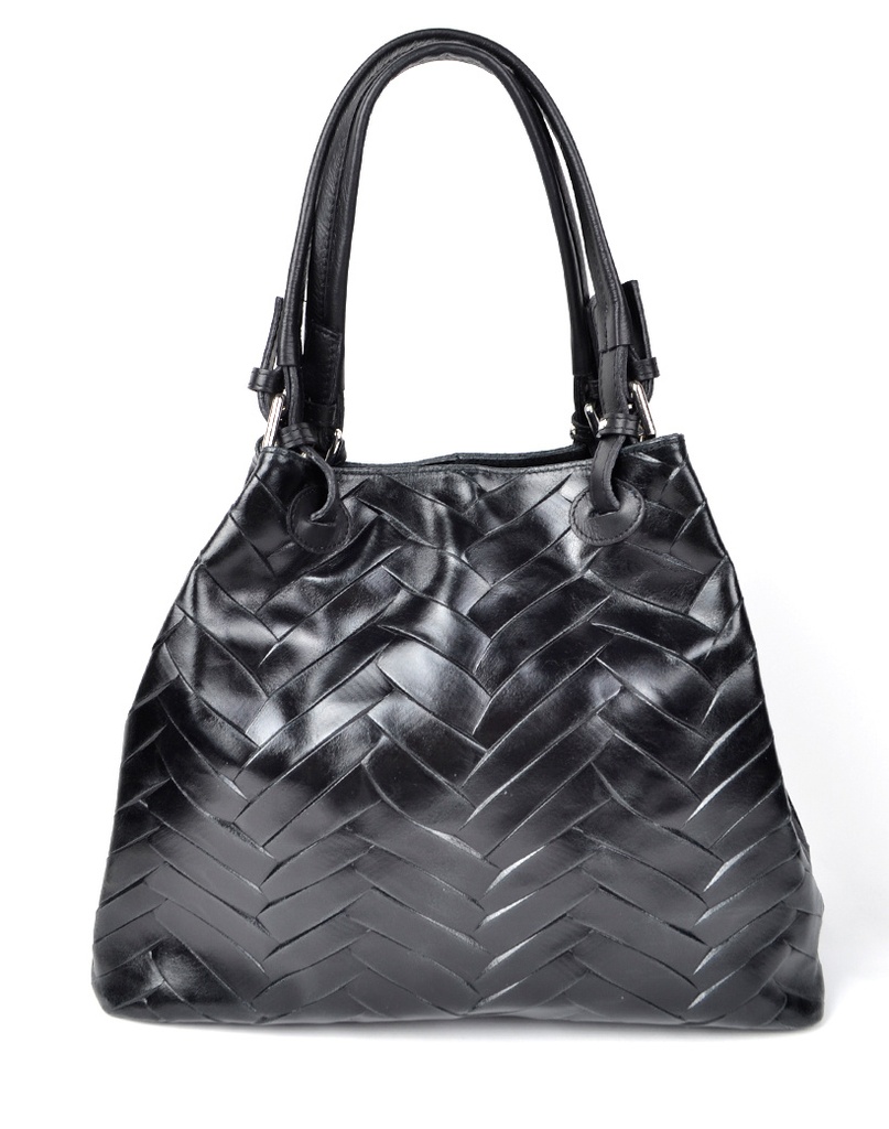 Lederen handtas | grote zigzag | 552740 (Zwart)