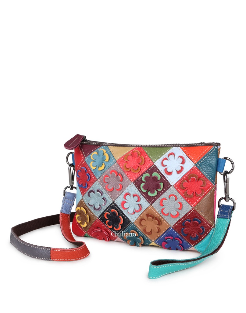 Lederen schoudertas | Clutch | Bloemen | 552556