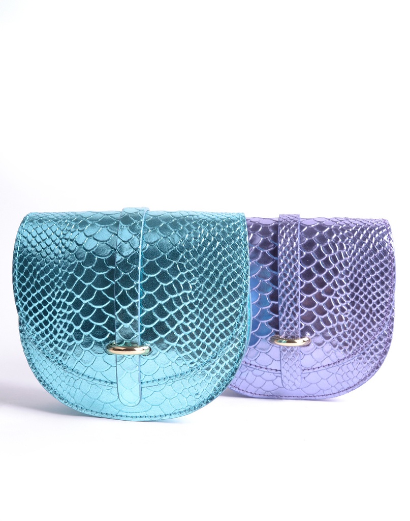 Lederen  schoudertasje metallic kroko | 552761