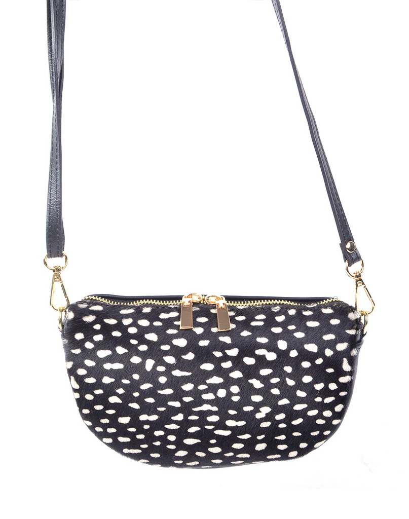 Lederen schoudertasje | Vacht | Print | 900168 (Dalmatier wit)