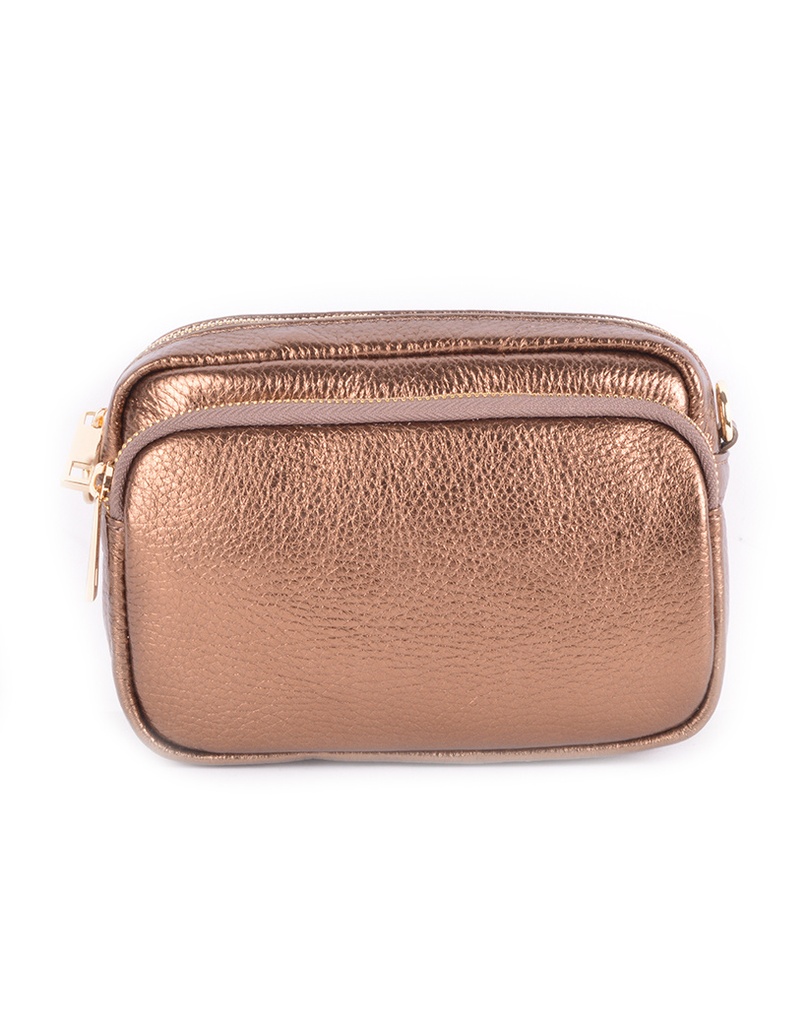 Metallic Lederen schoudertas met 2 vakjes | 5528310 (Donkergoud)