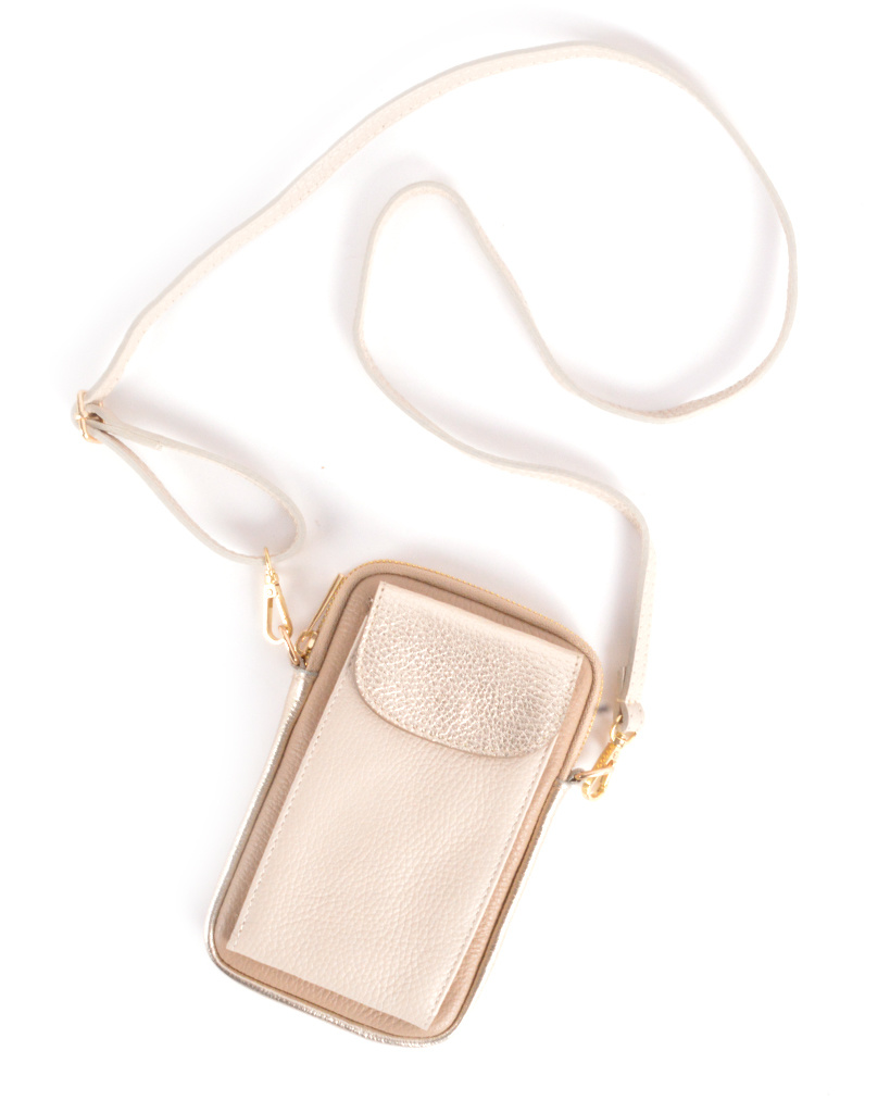 Lederen telefoontasje | 5527920 (Beige-Taupe-Goud)