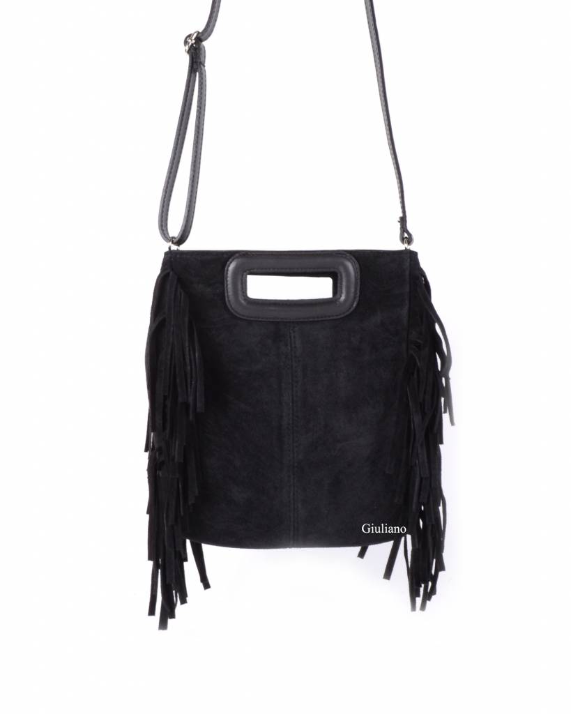 Suède schoudertas | Franjes | SUEDE | 552423 (Zwart)