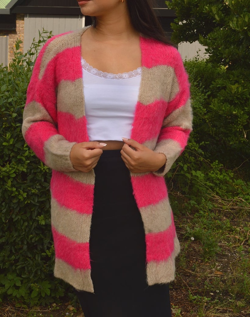 Gebreid Vest Streep | 62259 (Fuchsia/Taupe)
