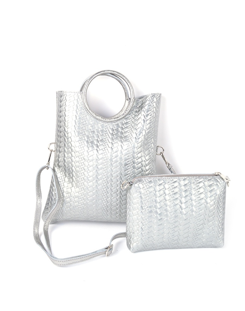 Lederen handtas metallic met binnentas | 552196