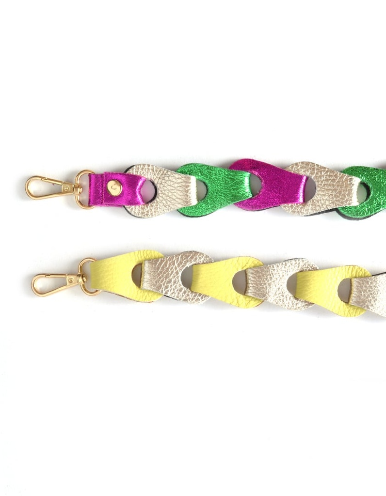 Schouderband gevlochten metallic Breed XL Zomer kleuren | 5590902 (Goud/Fuchsia/Groen)