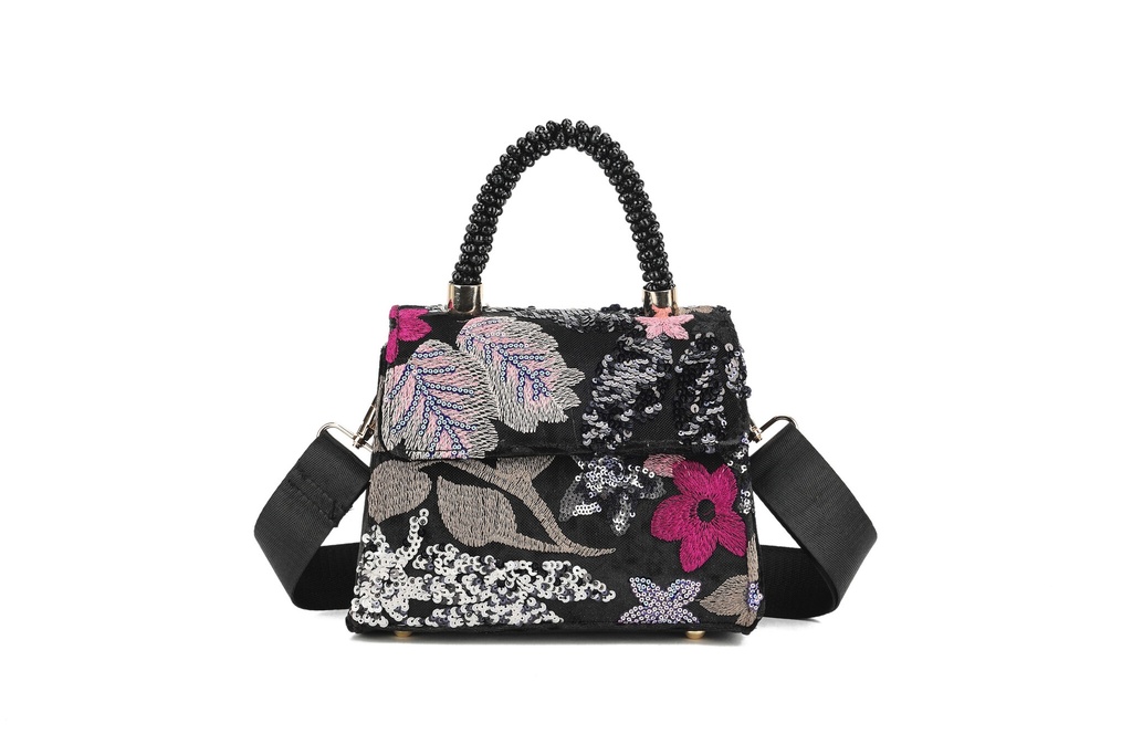 Kunstlederen pailletten handtas | 80139 (Zwart)