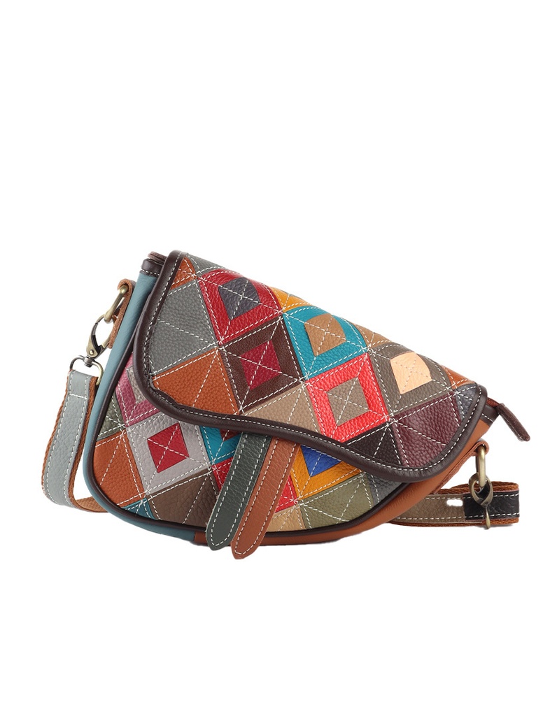 Lederen schoudertas | Multicolor geblokt | 552270