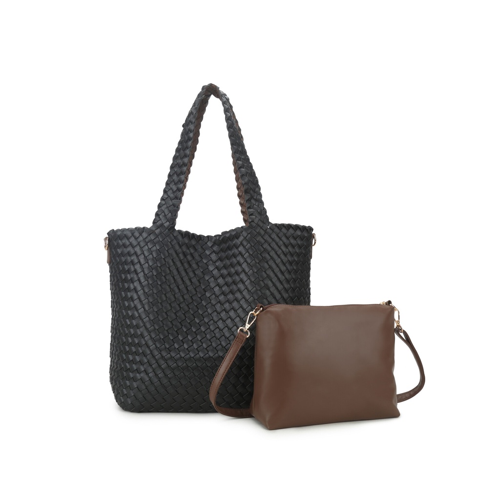 Kunstlederen shopper | Gevlochten|80161 (Zwart)