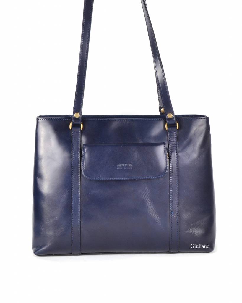 Lederen handtas | Lang handvat | 552287 (Donkerblauw)