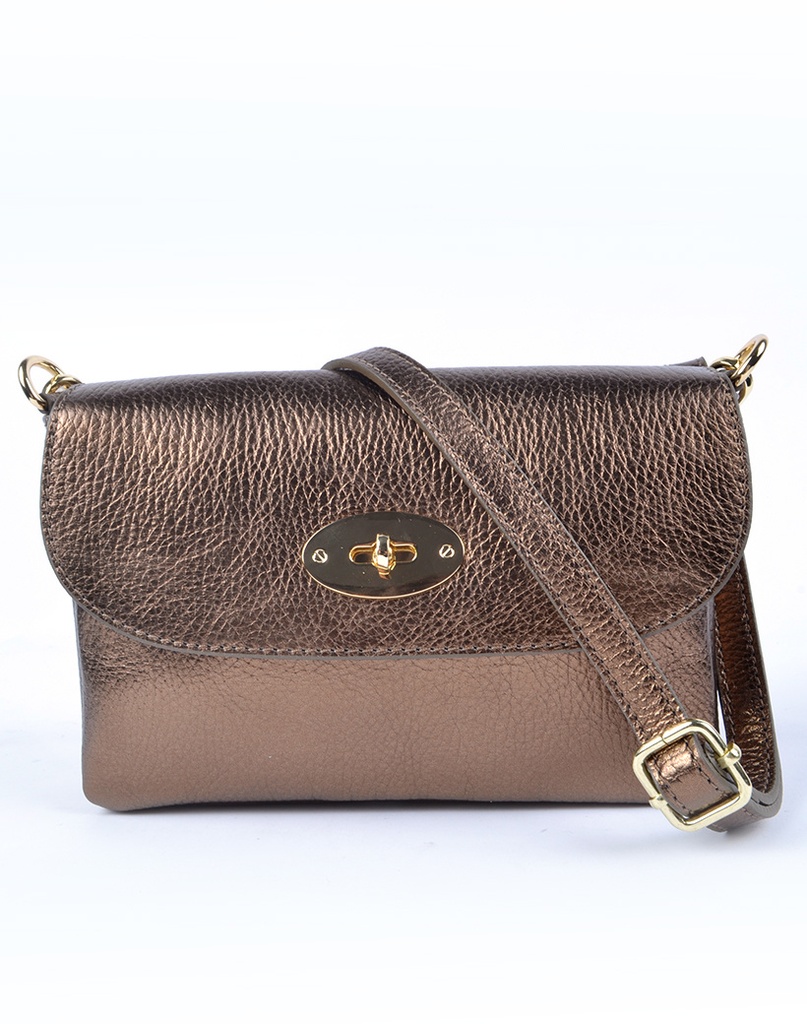 Lederen schoudertasje/clutch metallic | 5525691