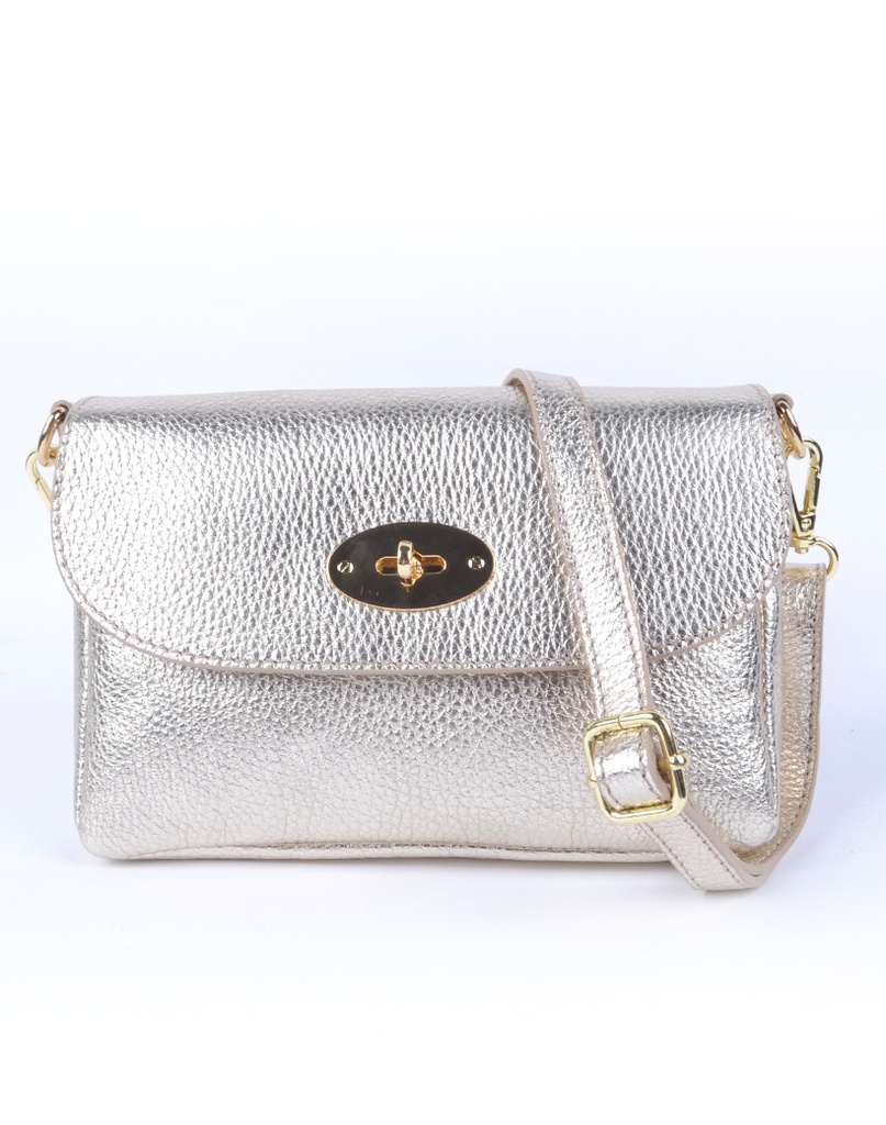 Lederen schoudertasje/clutch metallic | 5525691 (Lichtgoud)