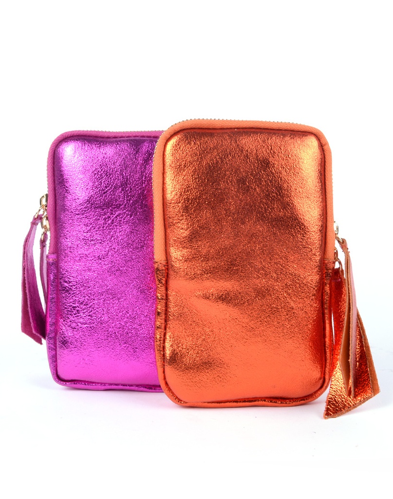 Lederen schoudertasje | Lang Metallic | 552688