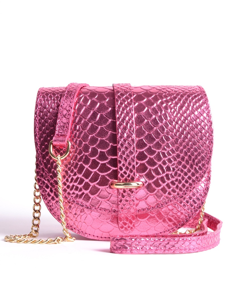 Lederen  schoudertasje metallic kroko | 552761