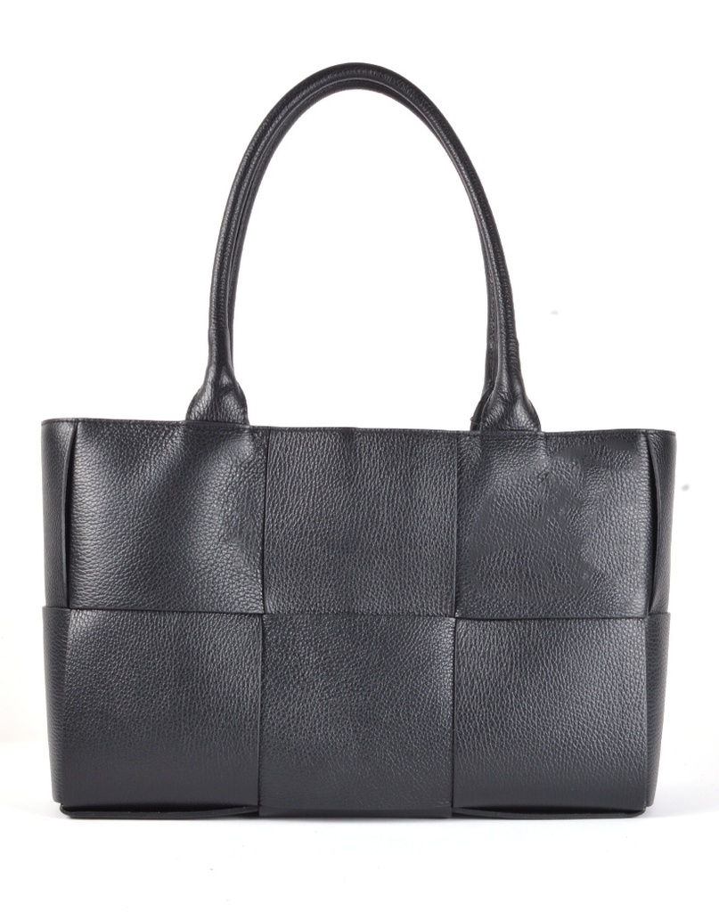 Lederen handtas | gevlochten look | 900093 (Zwart)
