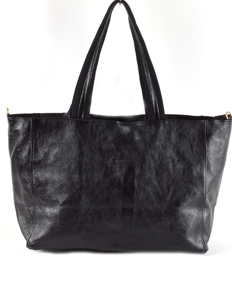 Lederen shopper | Metallic | 552707 (Zwart)