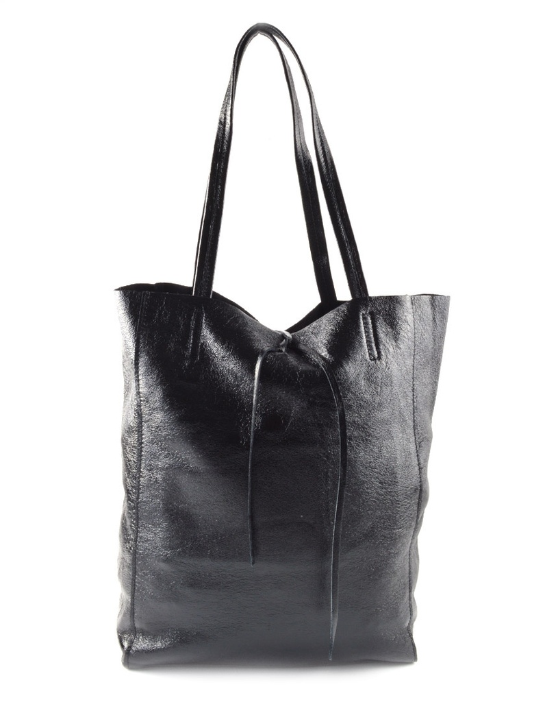 Lederen shopper | Metallic 5522431 (Zwart)