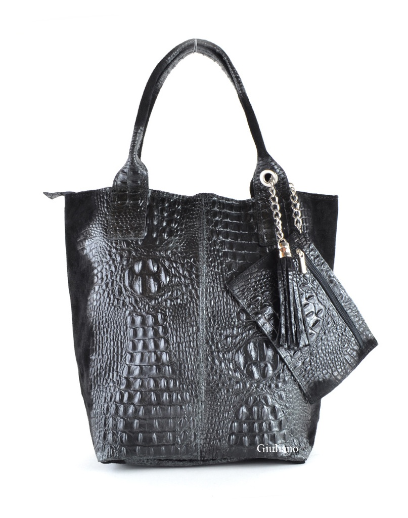 Suede kroko shopper | 5525490 (Zwart)