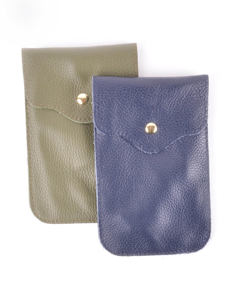 Lederen schoudertasje | Telefoontasje | Lang - 2 vakken | 552582 (Donkerblauw)