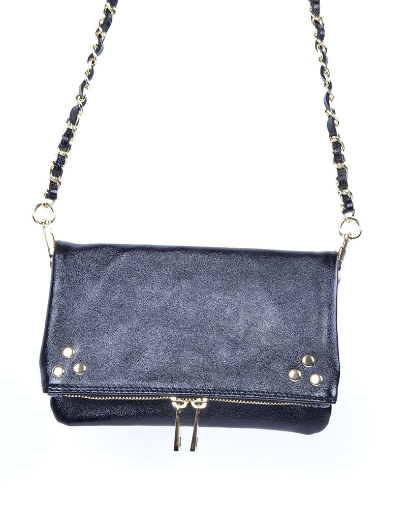 Lederen schoudertas metallic | 552725 (Zwart)