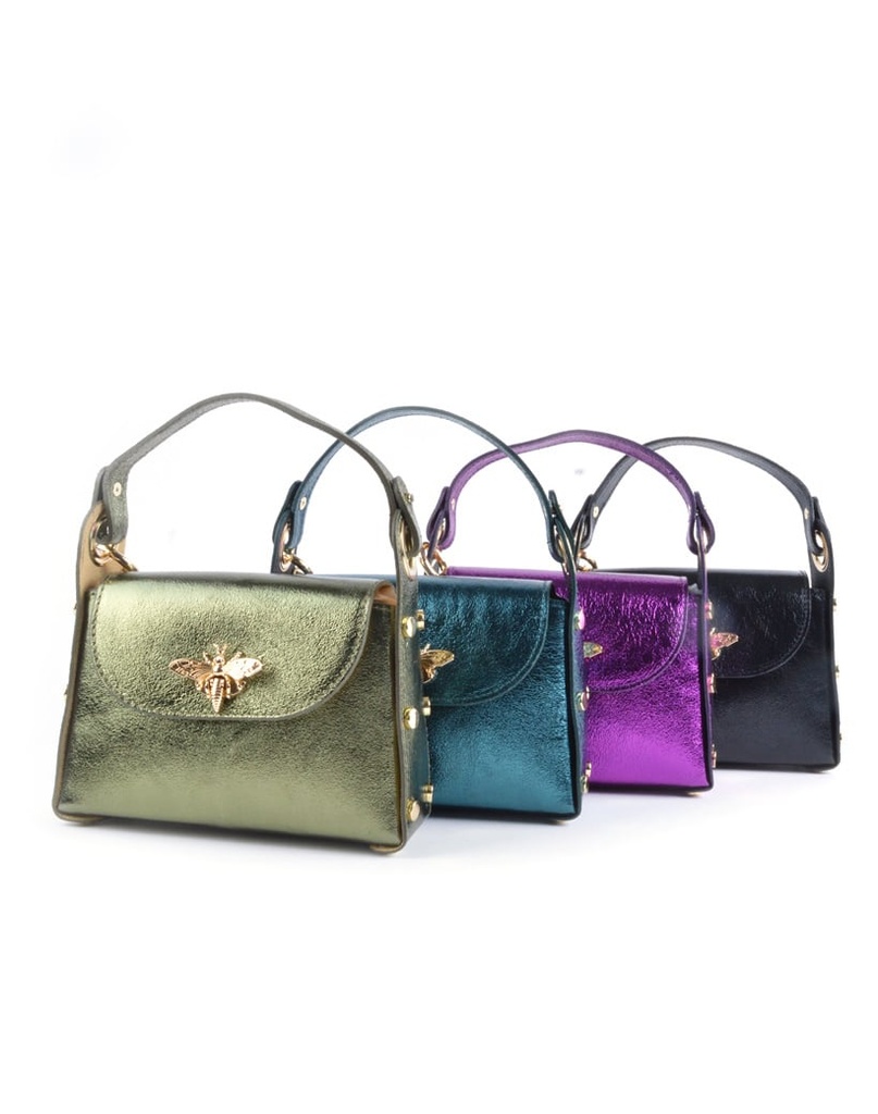 Lederen Schoudertas | 552839 Metallic (Paars)