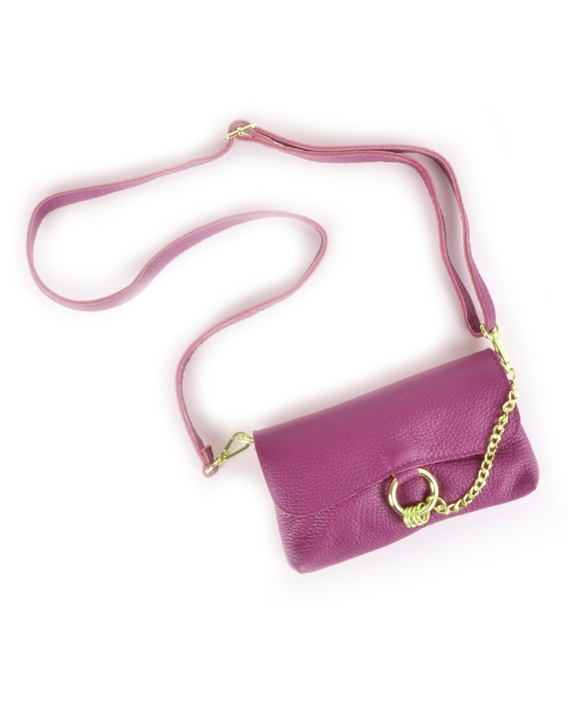 Lederen schoudertas met ring en ketting | 552832