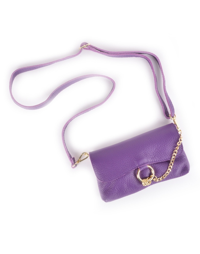 Lederen schoudertas met ring en ketting | 552832 (Zwart)