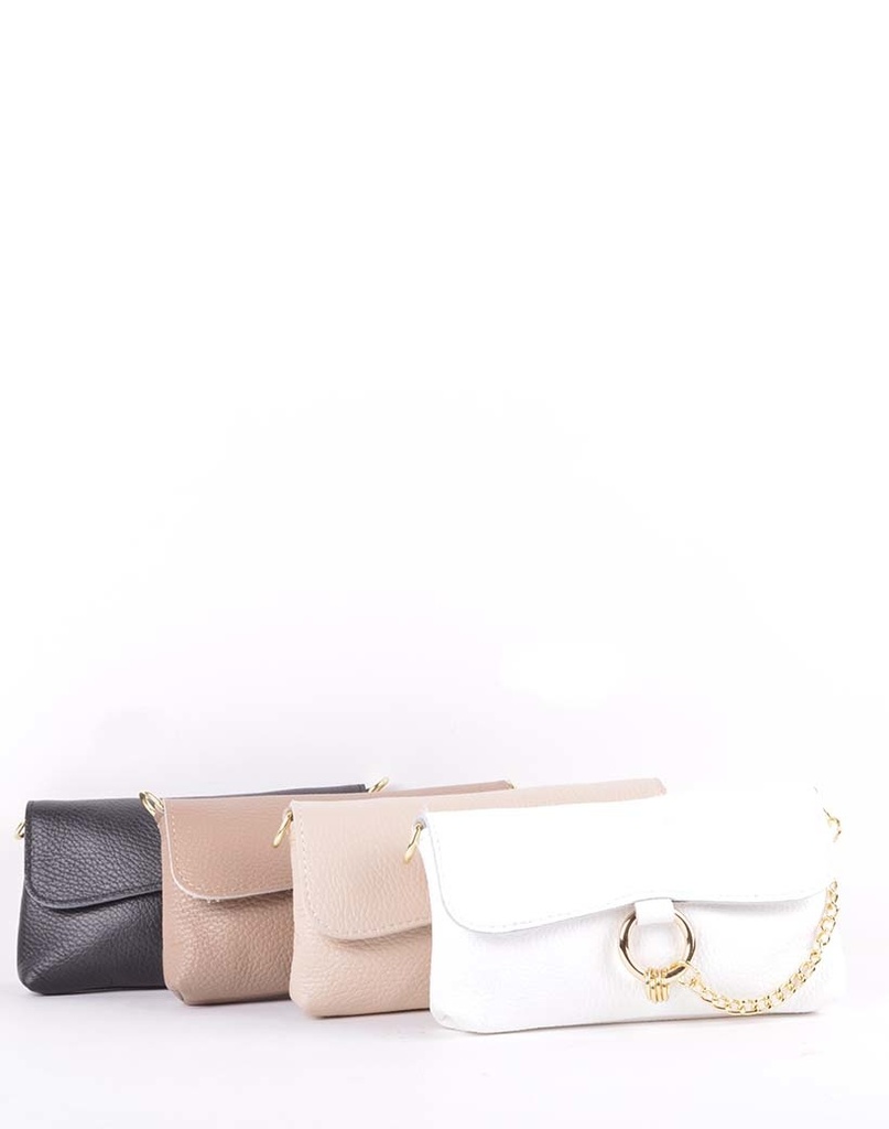 Lederen schoudertas met ring en ketting | 552832 (Zwart)