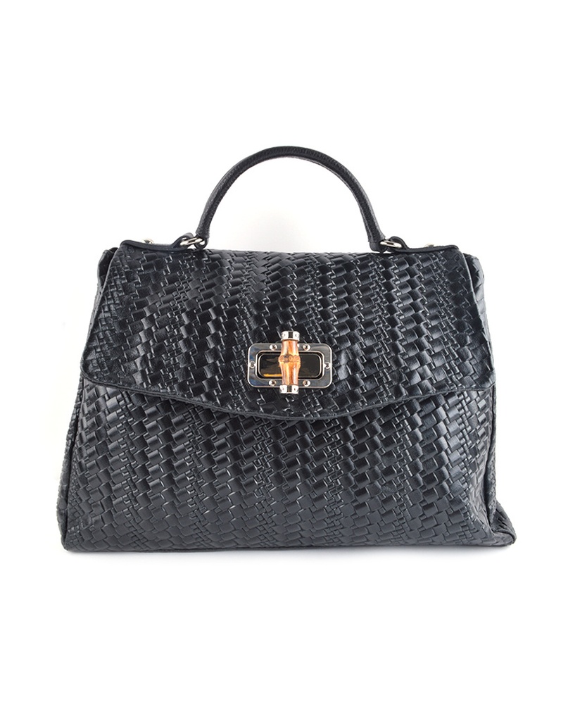Lederen handtas metallic | 9001450 (Zwart)