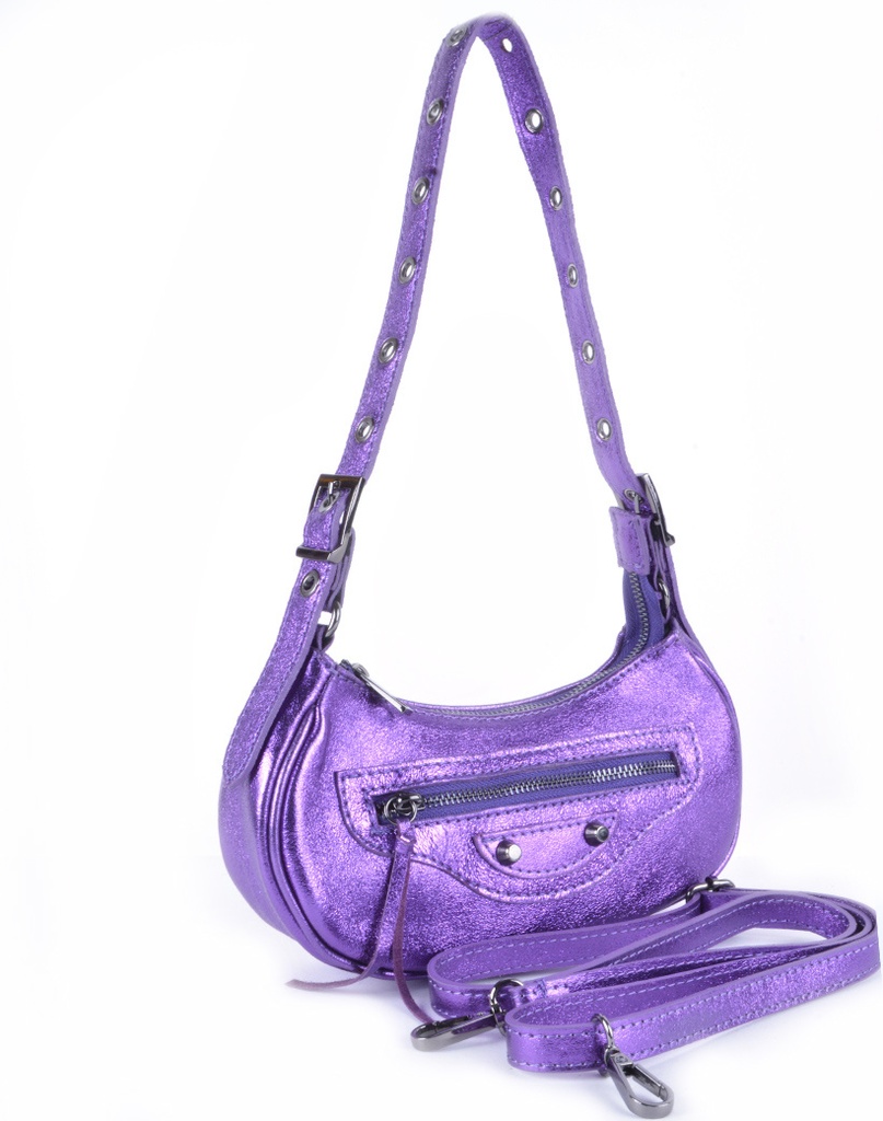 Leren metallic schoudertas | 552849 (Zwart)