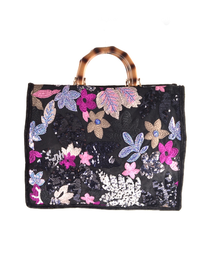 Kunstlederen pailletten handtas | 80138 (Zwart)
