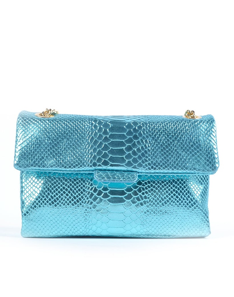 Lederen schoudertas Snake metallic Groot | 552751 (Lichtblauw)