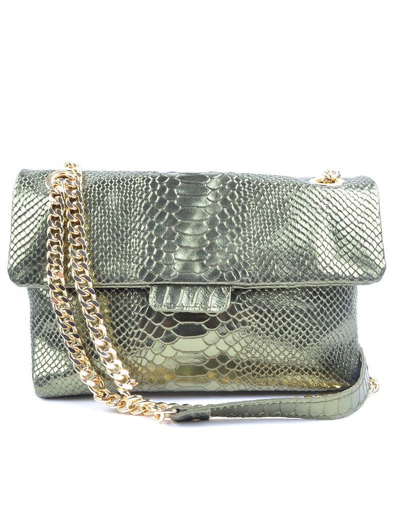Lederen schoudertas Snake metallic Groot | 552751