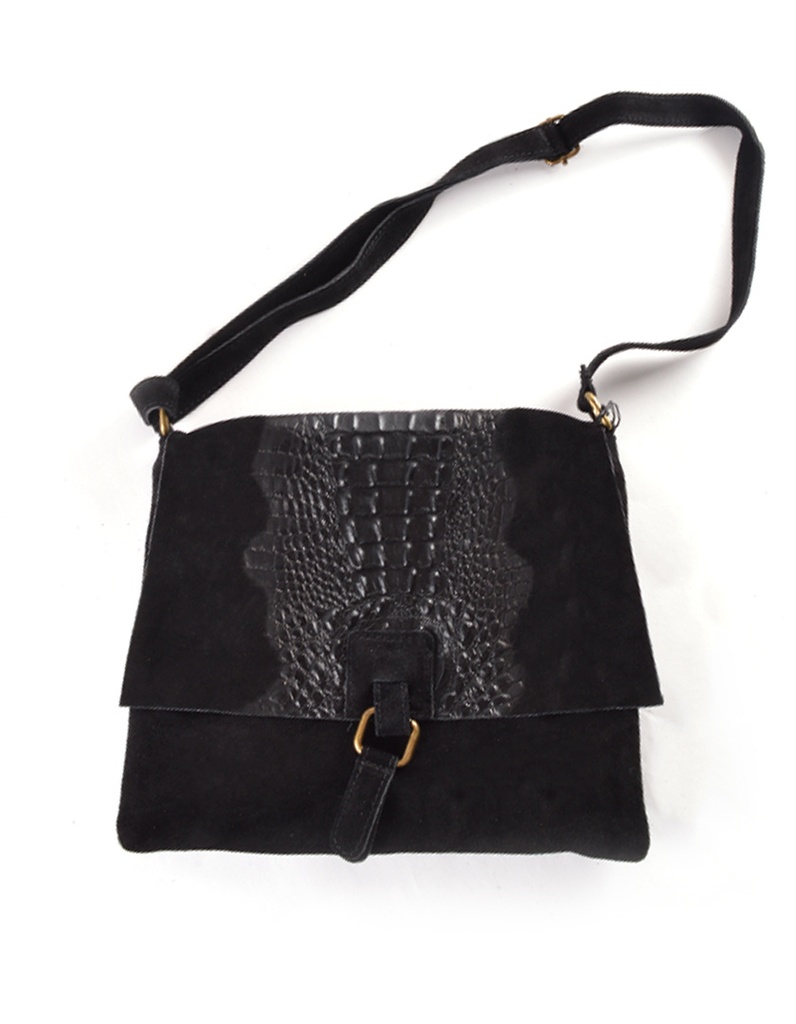 Suede kroko schoudertas | 552300 (Zwart)