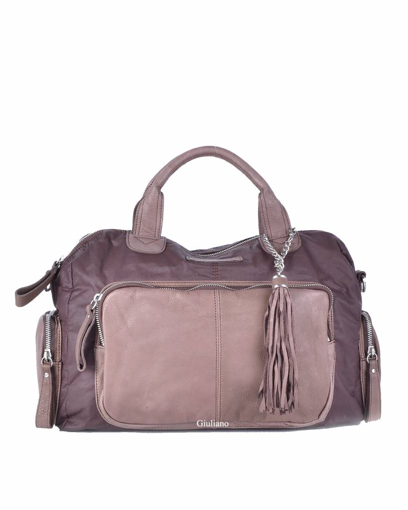 Lederen met nylon handtas | 552487