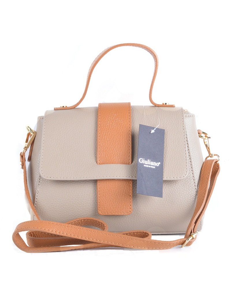 Lederen handtas 2 Combi kleuren | 9001551 (Taupe-Camel)